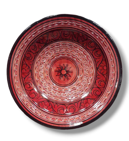 Big Serving Plate with Texture, Handmade Ceramic Platter, Moroccan Plate, for Appetizers, Salad Plate, Red Pottery Dish, Hanging Plate