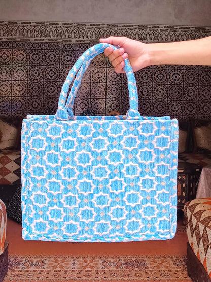 Handmade Moroccan Tote Bag with Zellij Tile Design, Large Durable Tote for Everyday Use, Unique Cultural Gift, Eco-Friendly Beach Bag