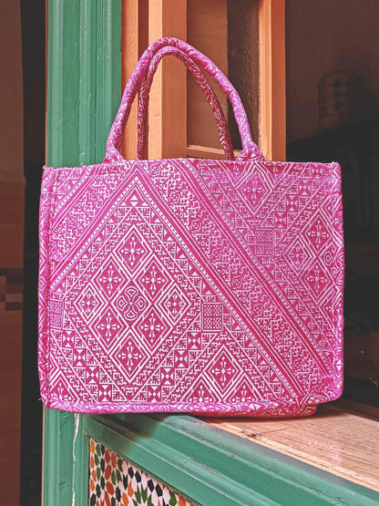 Handmade Wool Tote Bag with Moroccan Amazigh Patterns – Colorful Bags for Women, Weekender, Beach Bag