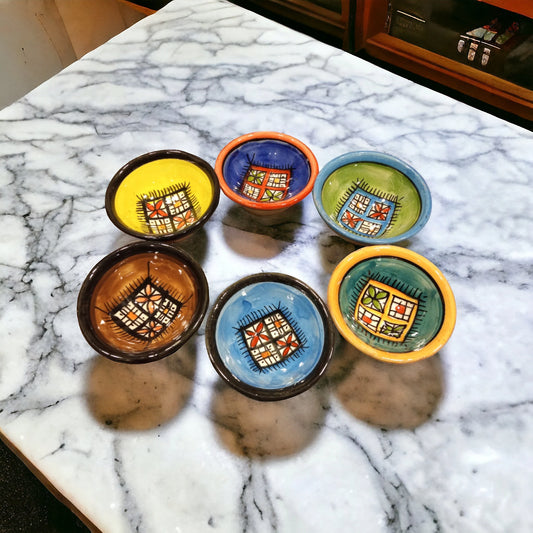 Set of 6 Ceramic Bowls Handcrafted, Artistic, Geometric Patterns, Vibrant Colors, Home Decor, Kitchen Accessories, Unique Tableware
