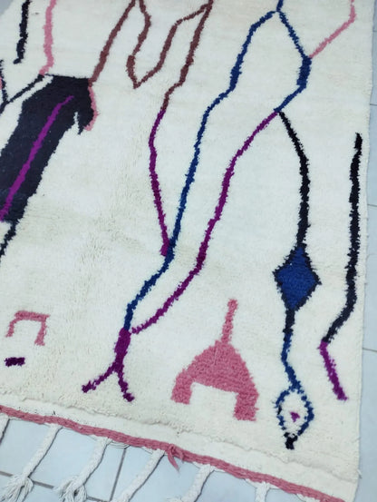 Handwoven White Abstract Rug | Moroccan Wool Carpet | Colorful Patterns & Berber Art Design | Moroccan Rug