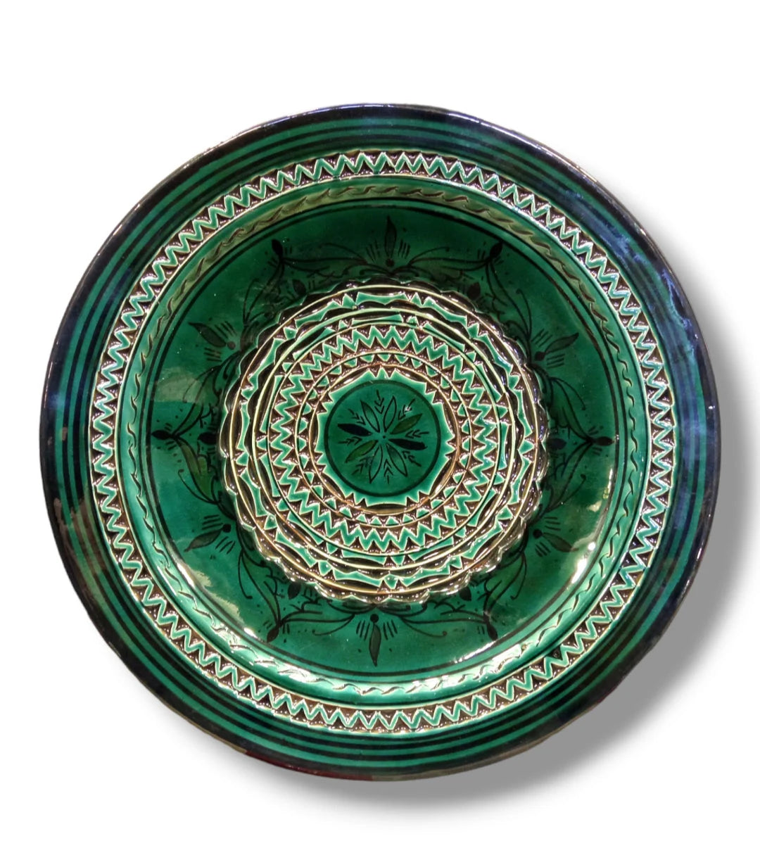 Moroccan Hand-Carved Pottery Plate: Artisanal 35Cm Serving Dish, Bohemian Decor, Intricate Design, Authentic Tableware, Exquisite Ceramics