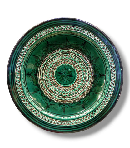 Moroccan Hand-Carved Pottery Plate: Artisanal 35Cm Serving Dish, Bohemian Decor, Intricate Design, Authentic Tableware, Exquisite Ceramics