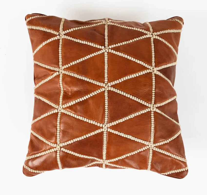 Handmade Square Leather Pillow Cover, Decorative Brown Leather Pillow Case, Gift for Mum. Handmade Leather Throw Pillow Cover Gift for Husba