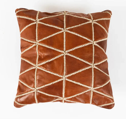 Handmade Square Leather Pillow Cover, Decorative Brown Leather Pillow Case, Gift for Mum. Handmade Leather Throw Pillow Cover Gift for Husba