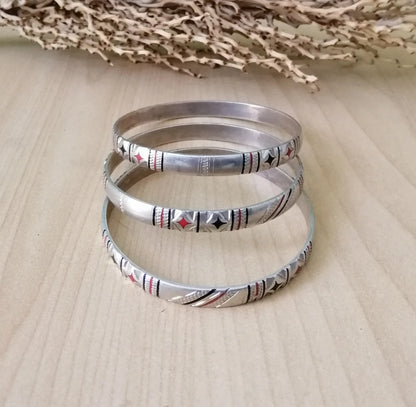 Set of 3 Tuareg Silver Bangles with Decorative Enamel