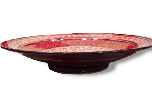 Big Serving Plate with Texture, Handmade Ceramic Platter, Moroccan Plate, for Appetizers, Salad Plate, Red Pottery Dish, Hanging Plate