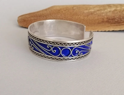 Berber Blue Enamel Silver Cuff