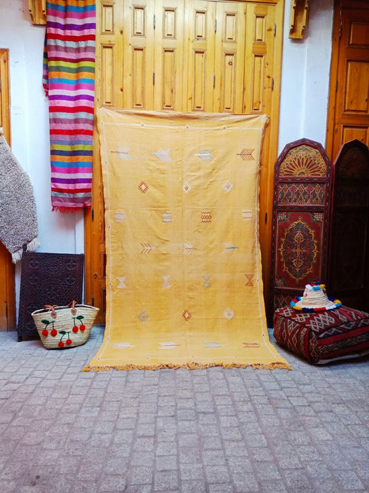 Vintage Cactus Silk Rug, Handmade Moroccan Sabra Cactus Rug, Berber Kilim Rug, Cactus Silk Rug .Authentic Azilal
