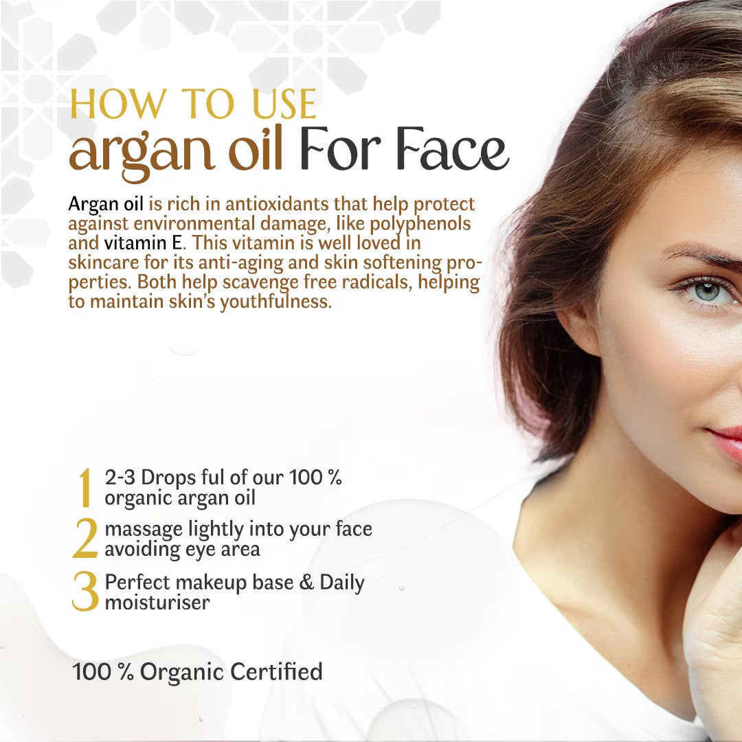 ARGAN OIL MOROCCAN - 100 % Pure Natural Organic Cold Pressed Moisturizer for Skin - Anti-Aging Oil - Hair Care and Skin Care