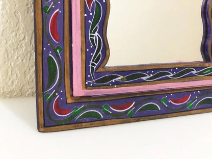 Small Moroccan Mirror with Doors, Bohemian Wall Decor, Ethnic Art for Entryway, Large Mirror Hand Painted, Unique Blue Floral Mirrors,