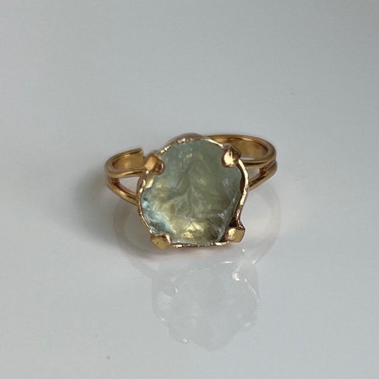 Green Fluorite Ring, Gold, Adjustable Ring, Crystal Ring, Green Fluorite Jewelry, Heart Chakra, Nickel-Free, Crystal Gift, Green Gemstone
