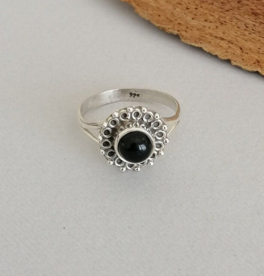 Delicate Onyx and Sterling Silver Ring