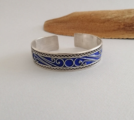 Berber Blue Enamel Silver Cuff