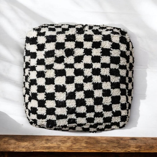Vintage Moroccan Ottoman Pouf, Moroccan Kilim Pouf, Checker Ottoman, Moroccan Kilim Pouf, Berber Floor Cushion, Large Floor Cushion Seating