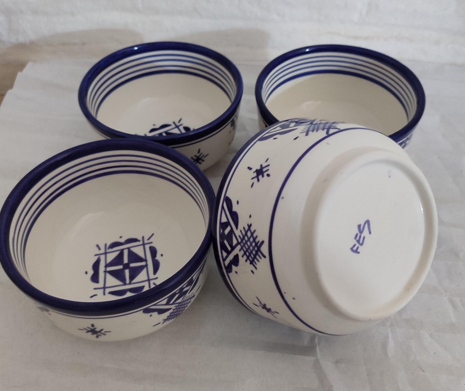 Set of Four Bowls, Moroccan Bowls, Handmade Ceramic Bowl, Clay Pottery Bowls, Dining Set, Pottery Soup Bowls, Matcha Kits Bamboo Whisk, Gift