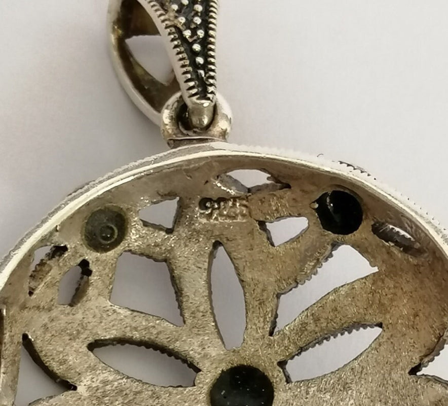 Retro Deco-Style Sterling Silver and Onyx Pendant