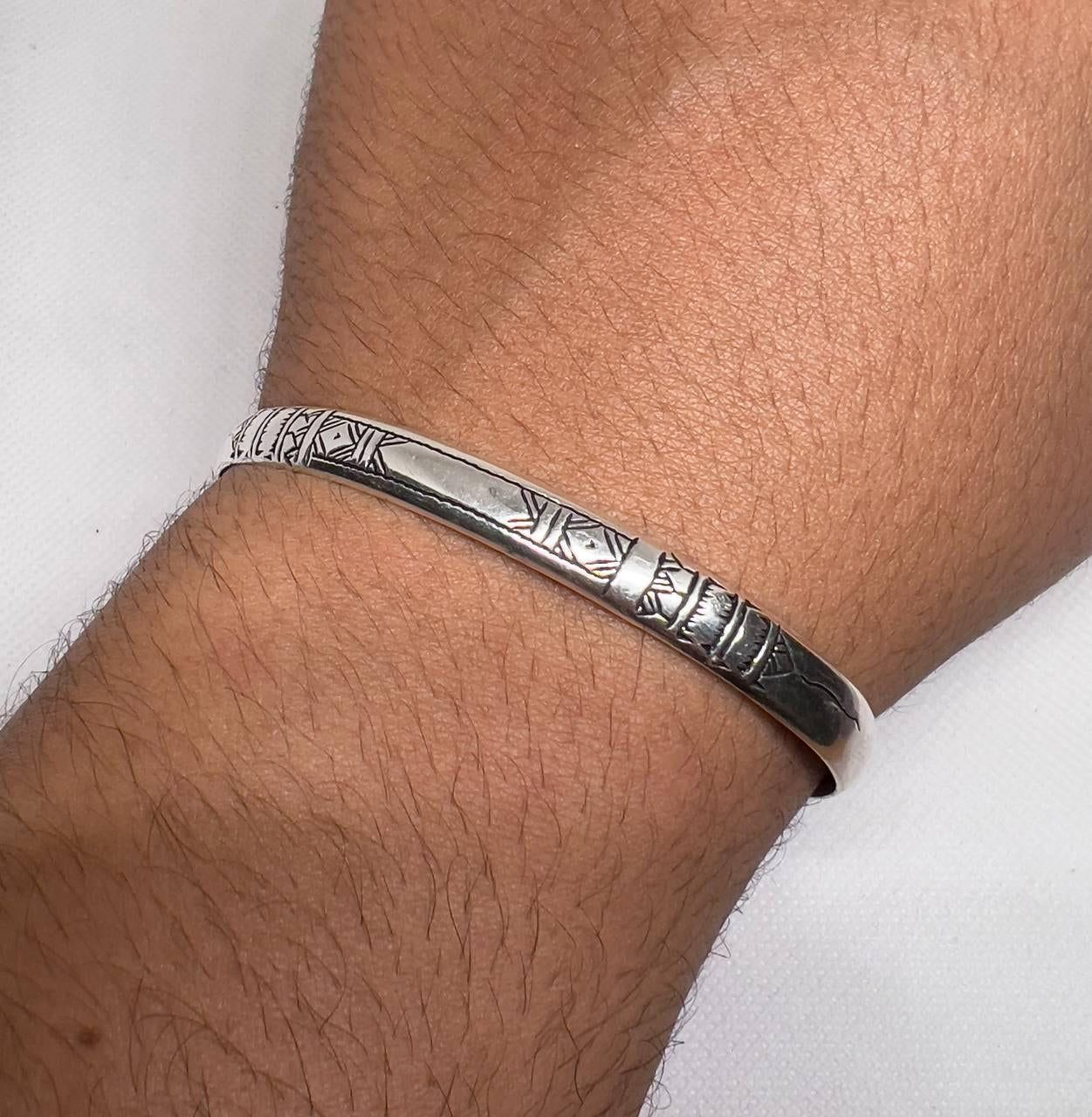 Tuareg Berber Silver Cuff Bracelet, Moroccan Silver Cuff Bangle Handmade Tribal Carved Boho Berber African Touareg Boho Gift Hyppy Sterling