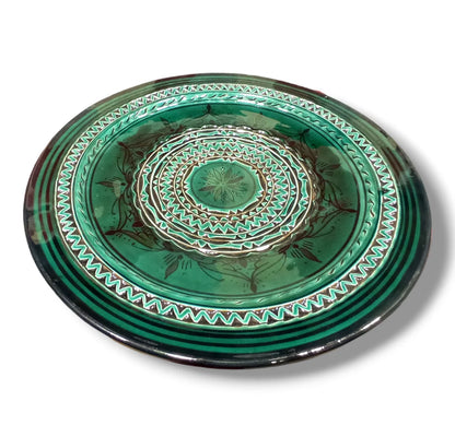 Moroccan Hand-Carved Pottery Plate: Artisanal 35Cm Serving Dish, Bohemian Decor, Intricate Design, Authentic Tableware, Exquisite Ceramics