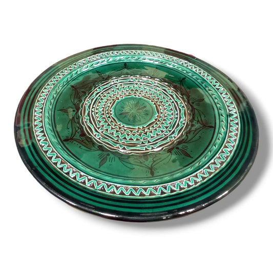 Moroccan Hand-Carved Pottery Plate: Artisanal 35Cm Serving Dish, Bohemian Decor, Intricate Design, Authentic Tableware, Exquisite Ceramics