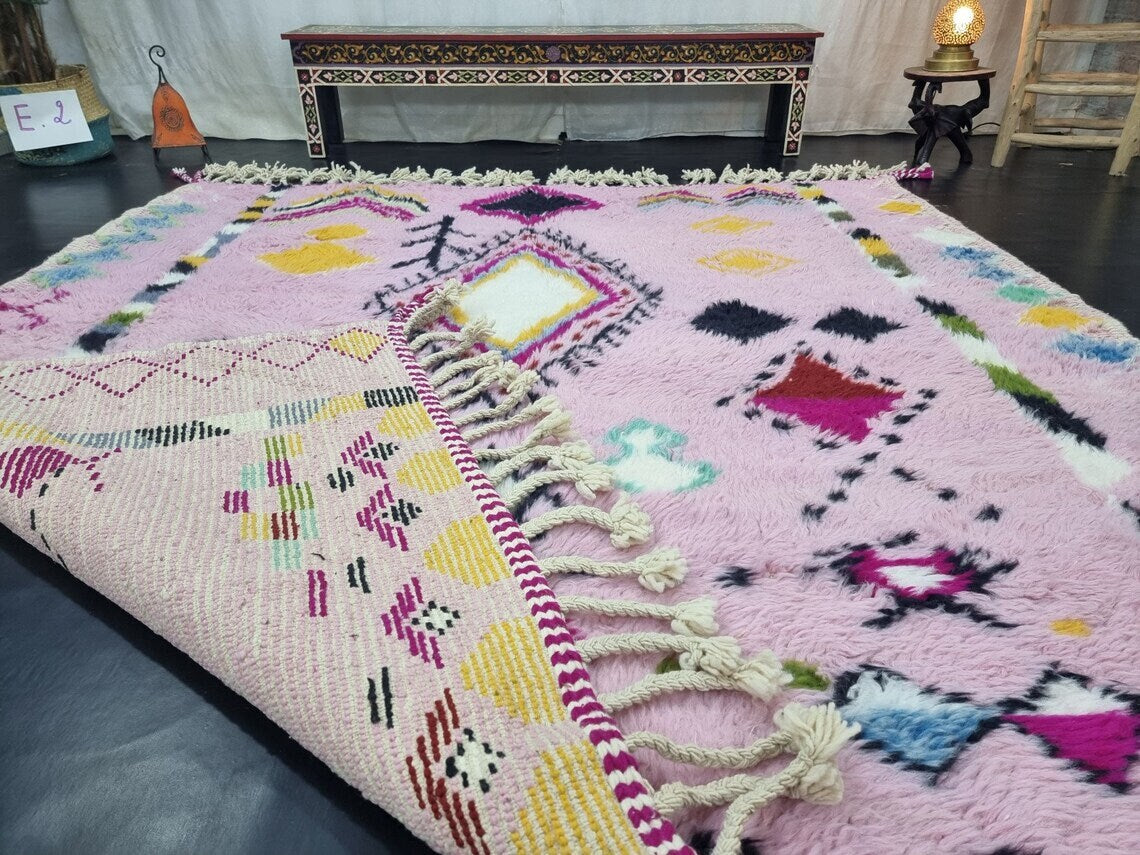 Cute BABY PINK RUG, Custom Moroccan Rug, Handmade Geometric Rug, Boho Pink Wool Rug, Maximalist Berber Rug, Cozy Chic Area Rug.