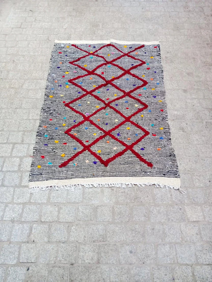 Moroccan Zanafi Rug .Handmade Berber Wool Rug Authentic Azilal Carpet Area Rug - Vintage Berber Rug - Zanafi Rug