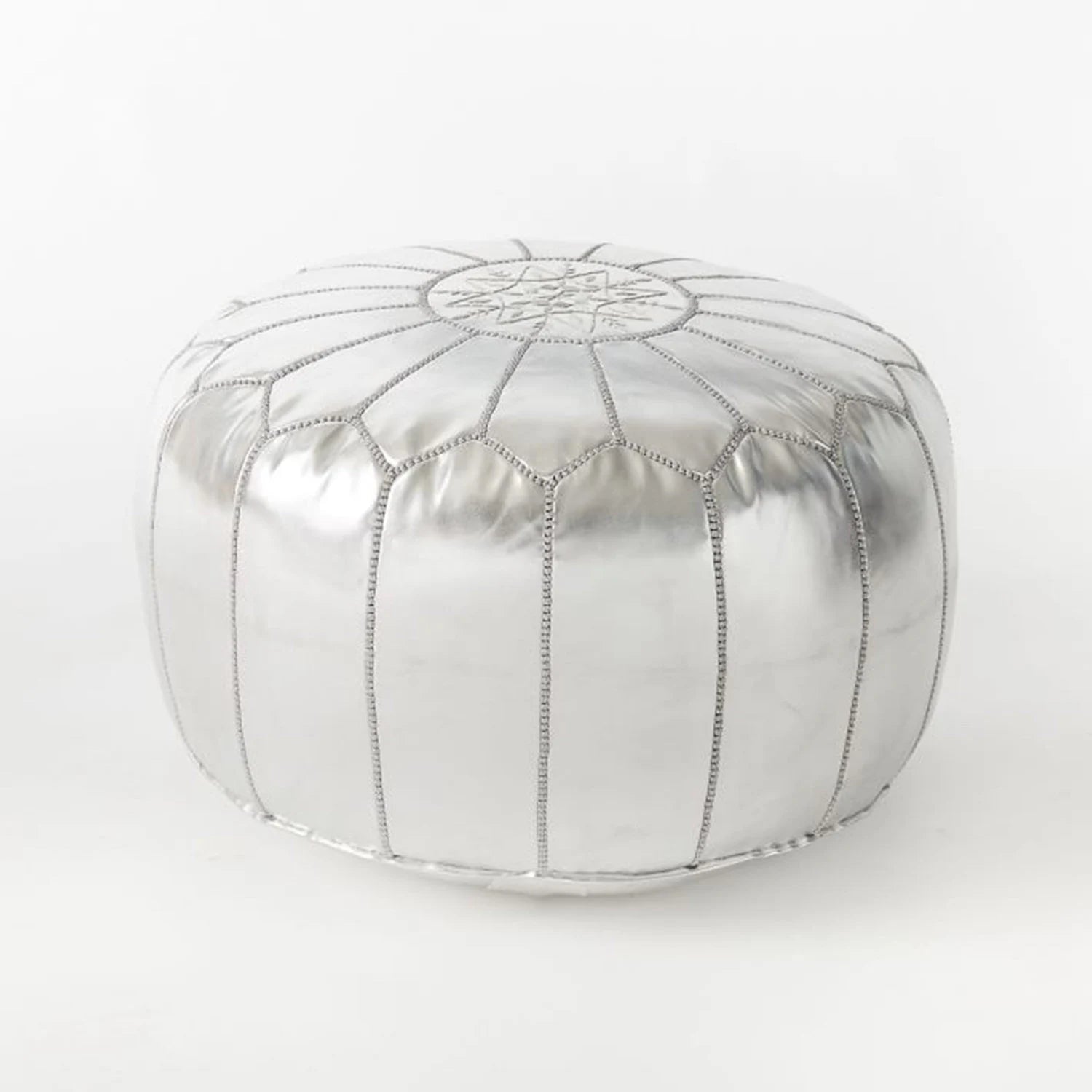 Pouf Marocain Métallique Rembourré - Pouf Marocain Argenté - Pouf Fait À La Main - Pouf Déco Marocain - Tabourets Ottomans De Luxe (Argent)