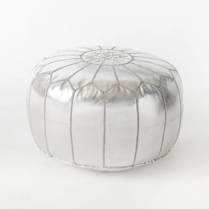 Pouf Marocain Métallique Rembourré - Pouf Marocain Argenté - Pouf Fait À La Main - Pouf Déco Marocain - Tabourets Ottomans De Luxe (Argent)