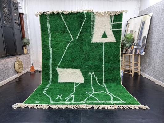 Exquisite MOROCCAN PINE RUG: Handmade Beni Ourain Wool Rug in Clover Green, Abstract Neutral Design, Elegant Berber Unique Greenish Carpet