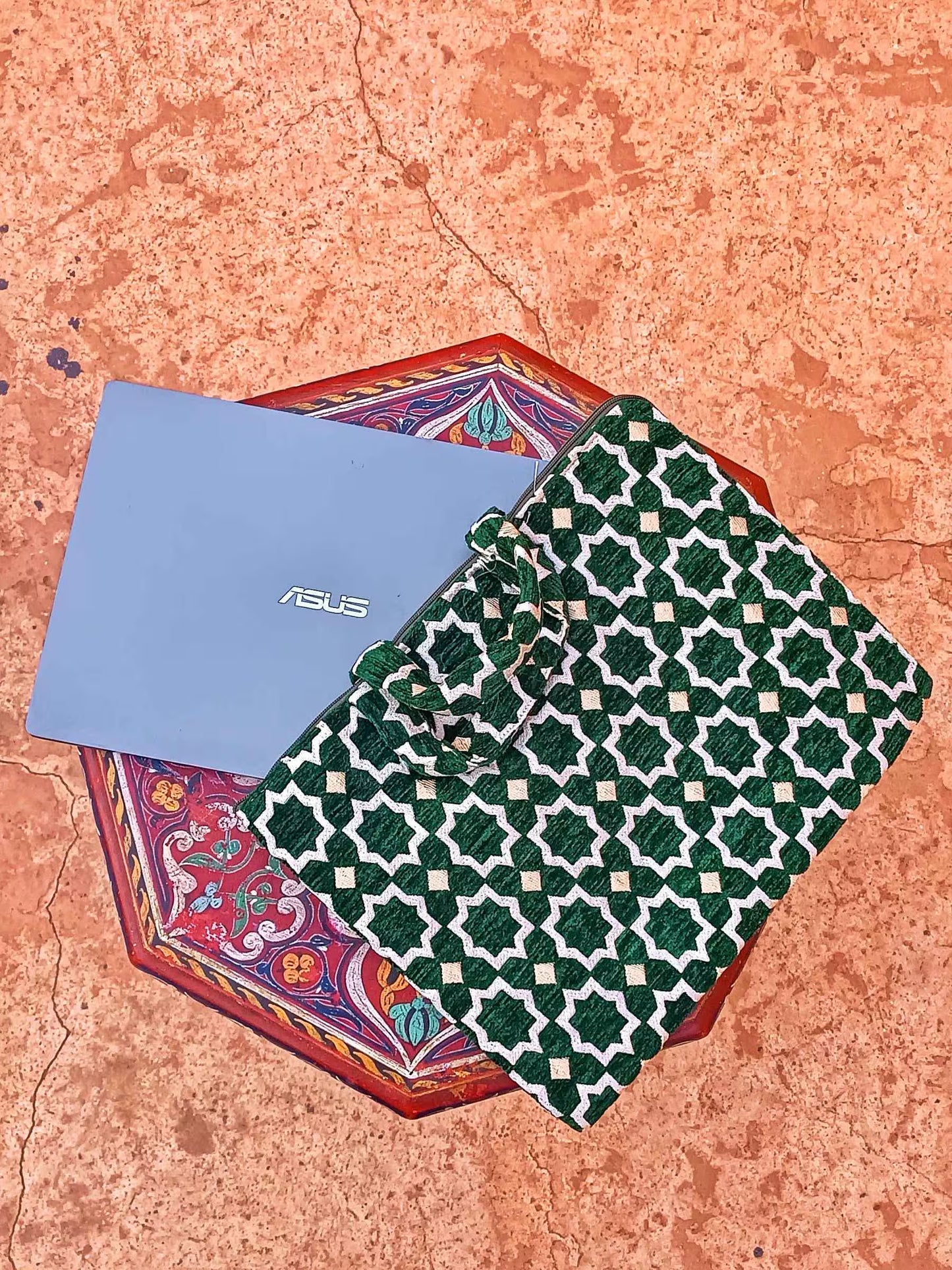 Handmade Moroccan Laptop Sleeve with Zellij Pattern | Stylish Macbook Air Sleeve | Custom Laptop Cover for Women & Men | Unique Office Gift