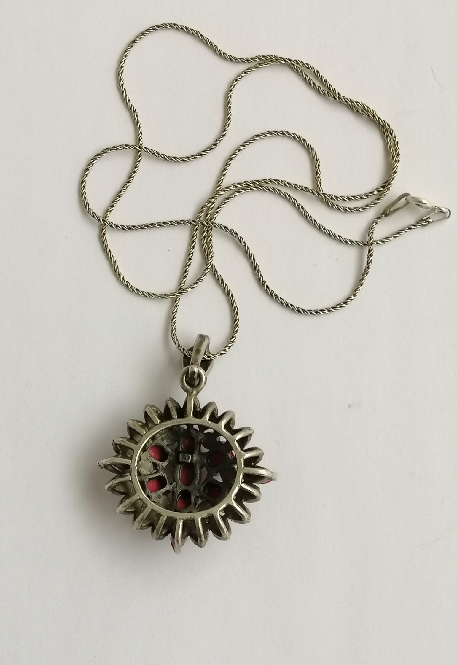 Red Resin and Sterling Silver 'Victoriana' Pendant
