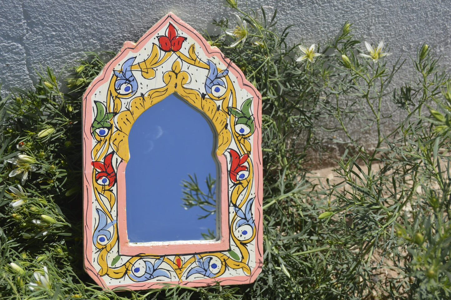 Wall Decor Mirror Wall Mirror Colorful Wood Decorative Small Mirror Boho Mirror Decorative Mirror Hand Painted Mirror