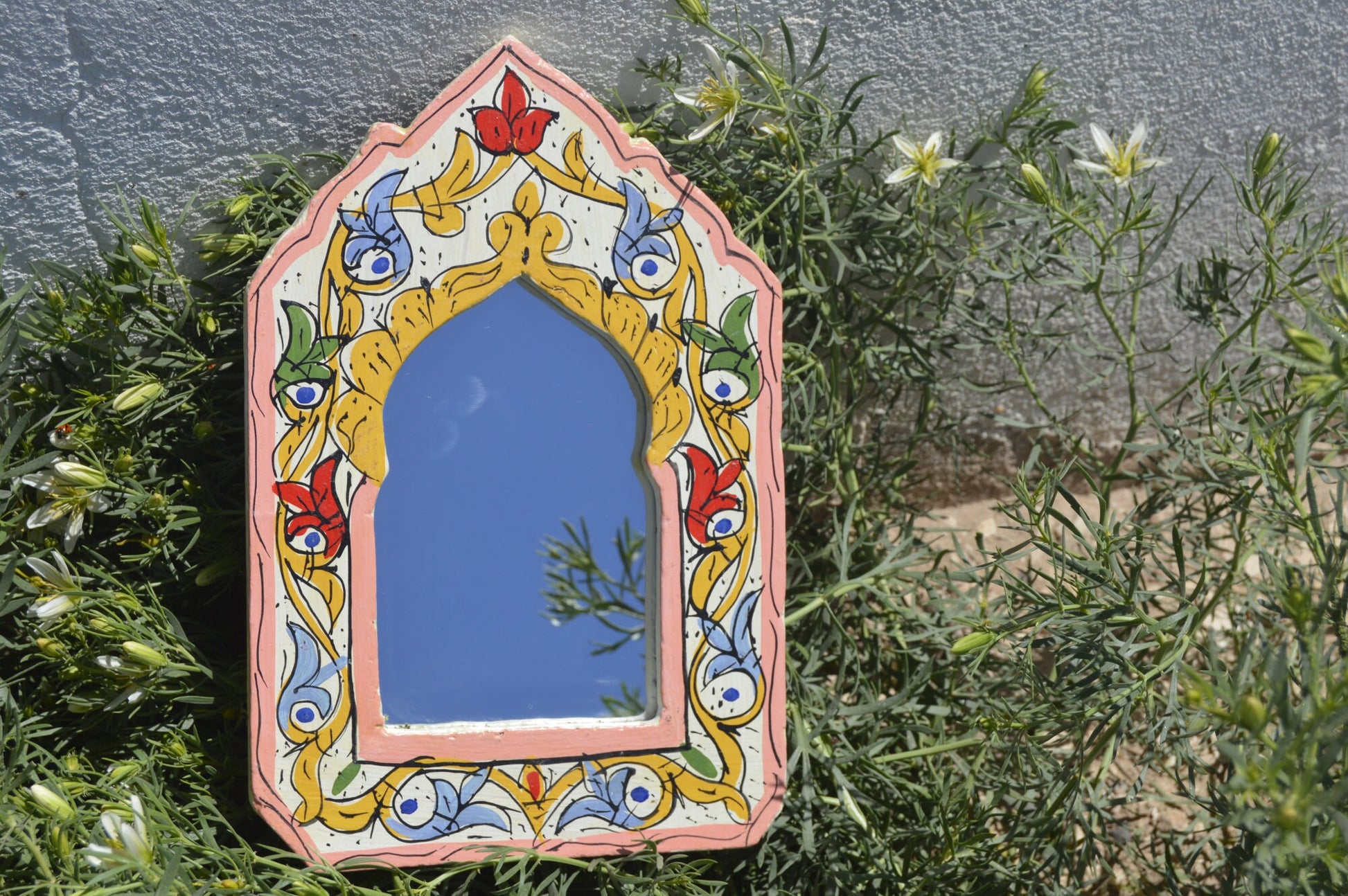 Wall Decor Mirror Wall Mirror Colorful Wood Decorative Small Mirror Boho Mirror Decorative Mirror Hand Painted Mirror