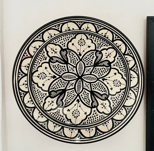 14"Hand-Painted Original Ceramic Plate, Pottery Plate, Home and Deco, Moroccan Wall Art, Moroccan Antique Decor, Large Plate