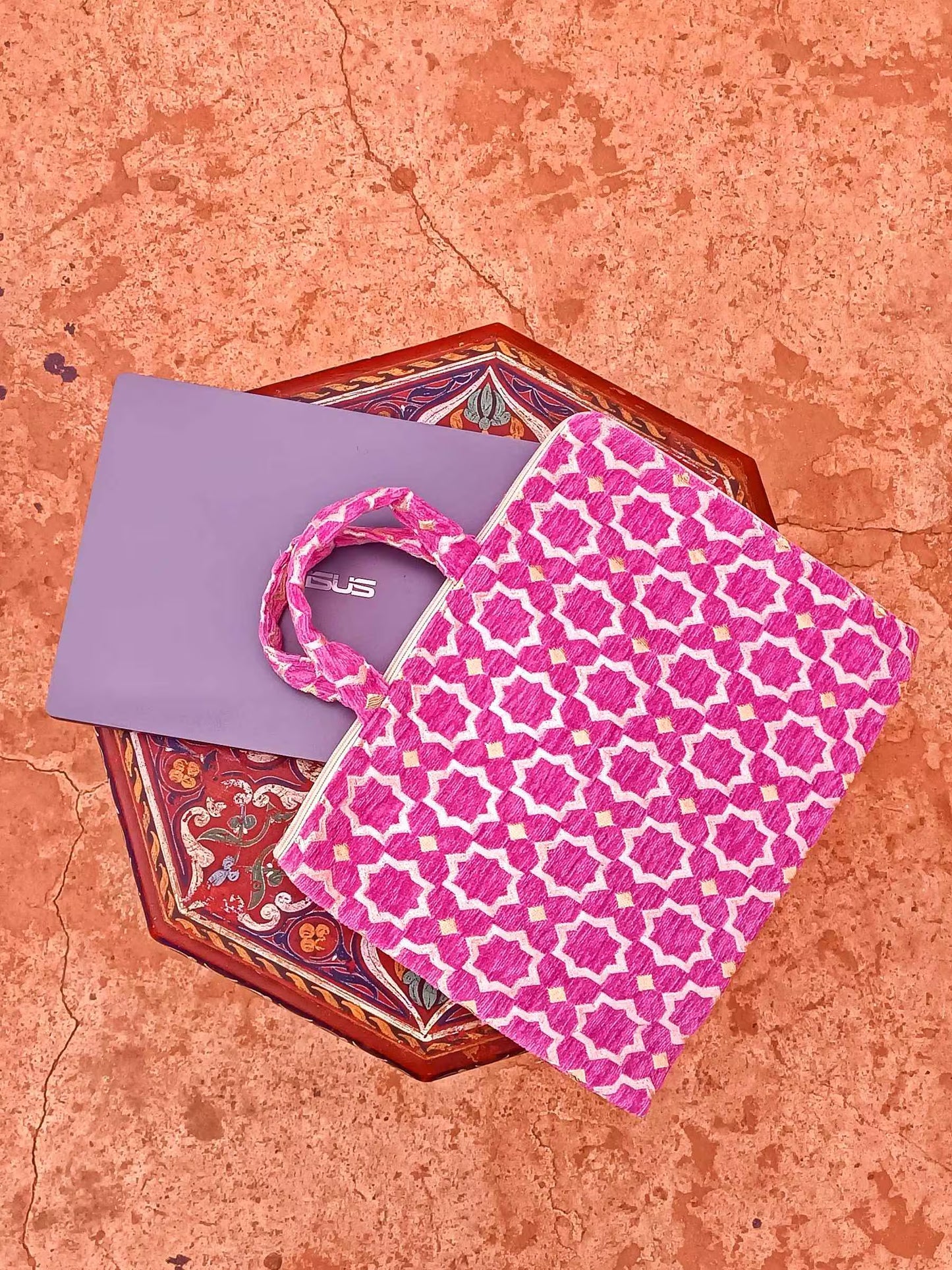 Handmade Moroccan Laptop Sleeve with Zellij Pattern | Stylish Macbook Air Sleeve | Custom Laptop Cover for Women & Men | Unique Office Gift