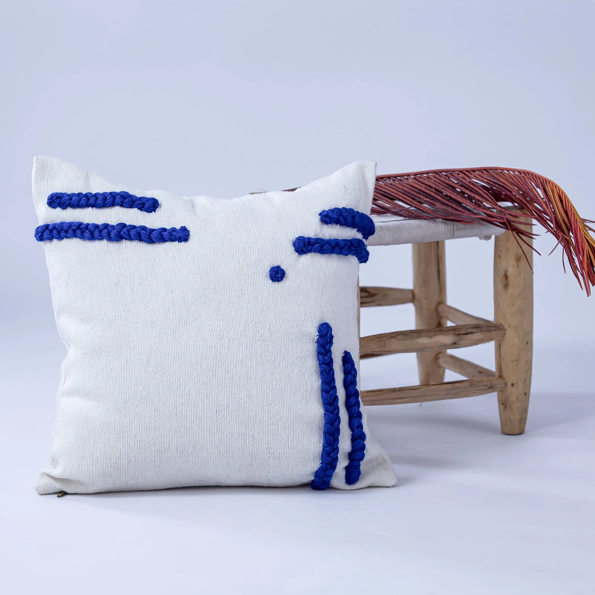 White and Blue Moroccan Decorative Pillow - Handmade Pillow -Livingroom Pillow - Bedroom Pillow - Custom Pillow