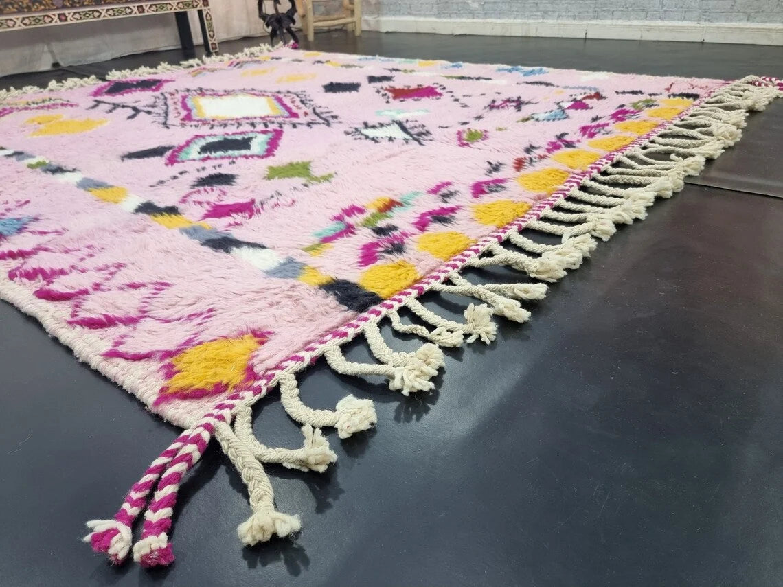 Cute BABY PINK RUG, Custom Moroccan Rug, Handmade Geometric Rug, Boho Pink Wool Rug, Maximalist Berber Rug, Cozy Chic Area Rug.