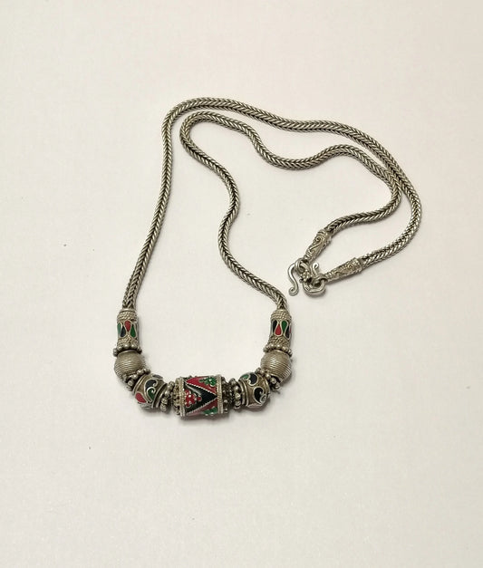 Enamel on Silver Bead Snake Chain Necklace