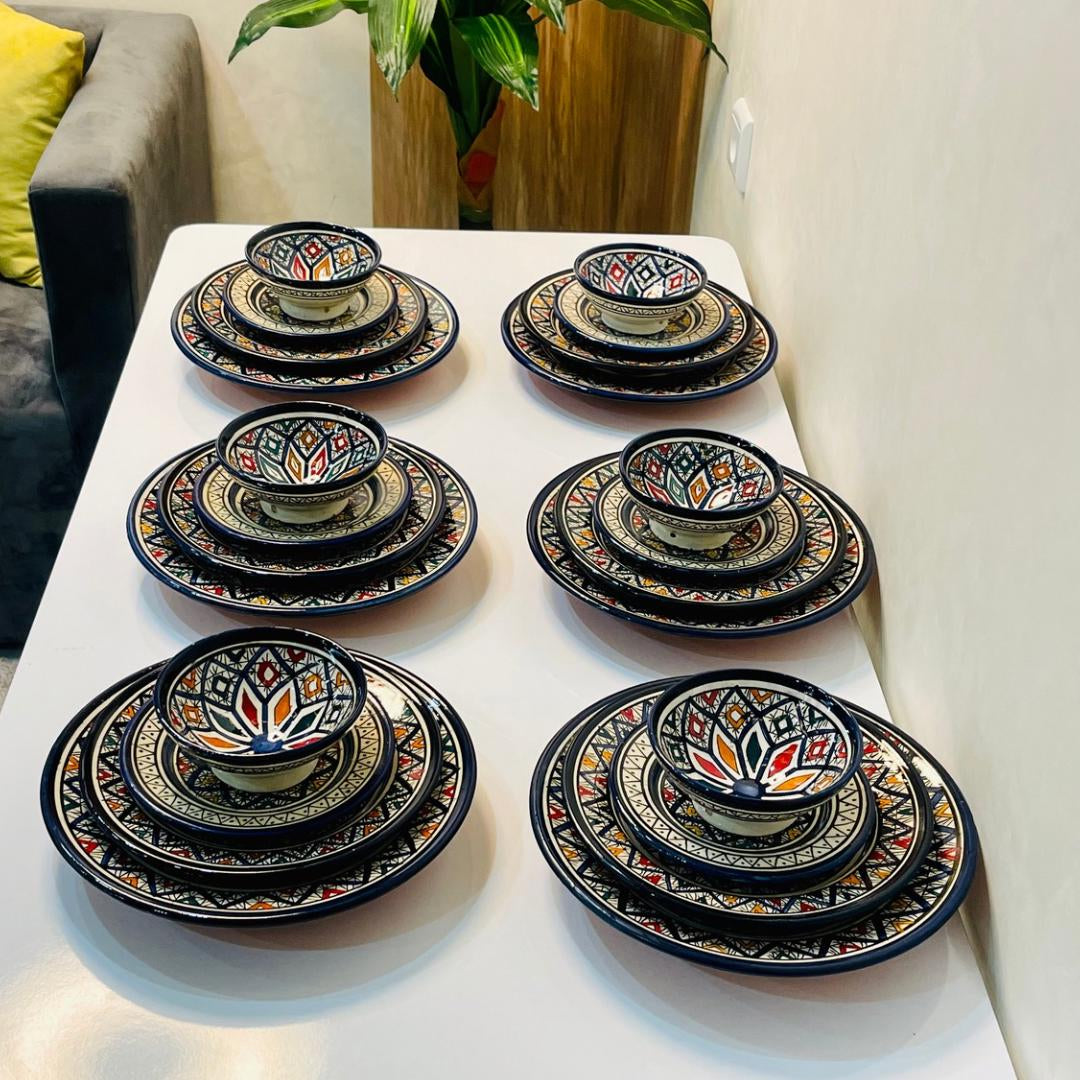 Authentic Moroccan Hand Painted Ceramic Dinnerware Set, Blue Handmade Serving Set, Tableware Collection, Dinnerware Set