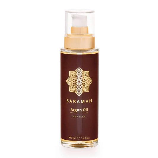 SARAMAH® Argan Oil & Vanilla 100 Ml - for Hair, Skin and Face - Pure and Organic - Moroccan Argan Oil - Omega 3 and 6, Vitamin E and F