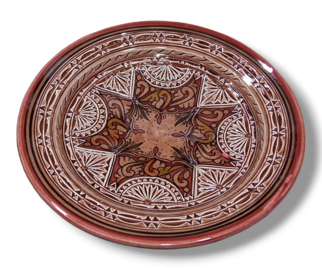 30Cm Ceramic Plate Handmade and Hand-Painted Plate, Home and Deco, Pottery Plate Moroccan Wall Art Serving Plate Dinner Plate Brown Plate