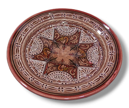 30Cm Ceramic Plate Handmade and Hand-Painted Plate, Home and Deco, Pottery Plate Moroccan Wall Art Serving Plate Dinner Plate Brown Plate