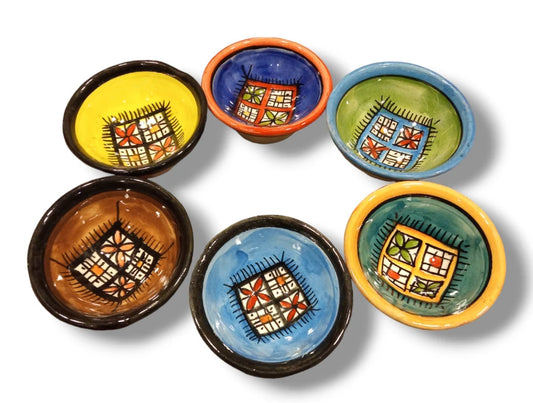 Set of 6 Ceramic Bowls Handcrafted, Artistic, Geometric Patterns, Vibrant Colors, Home Decor, Kitchen Accessories, Unique Tableware