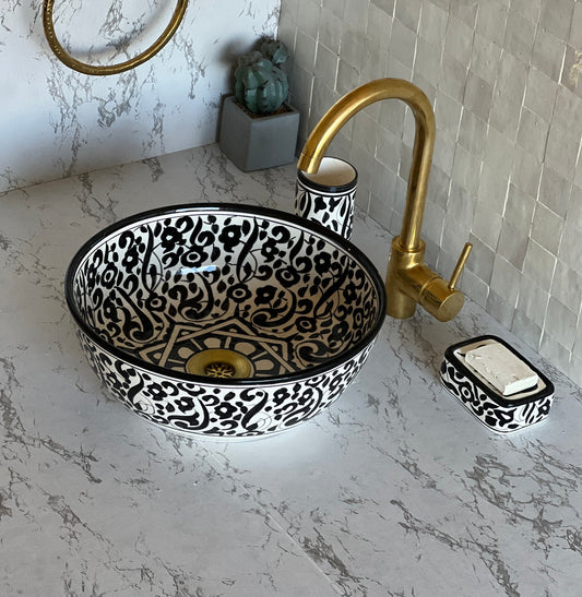 Antique Wash Basin, Vessel Sink, Bathroom Basin, Sink Bowl, Moroccan Handmade Ceramic Basin, Free Gift INCLUDED