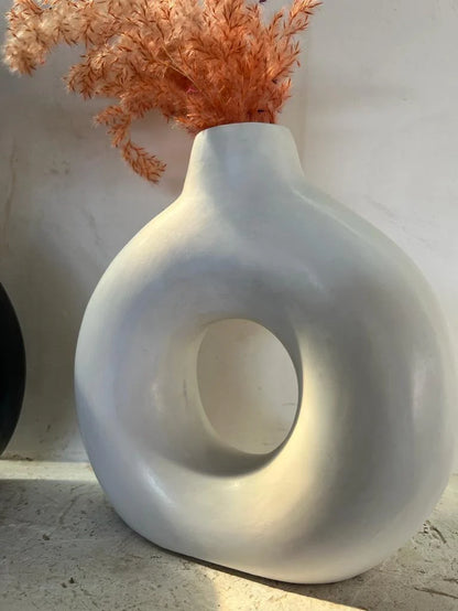 Terracotta Vase, Pottery Deco, Black & White Vase