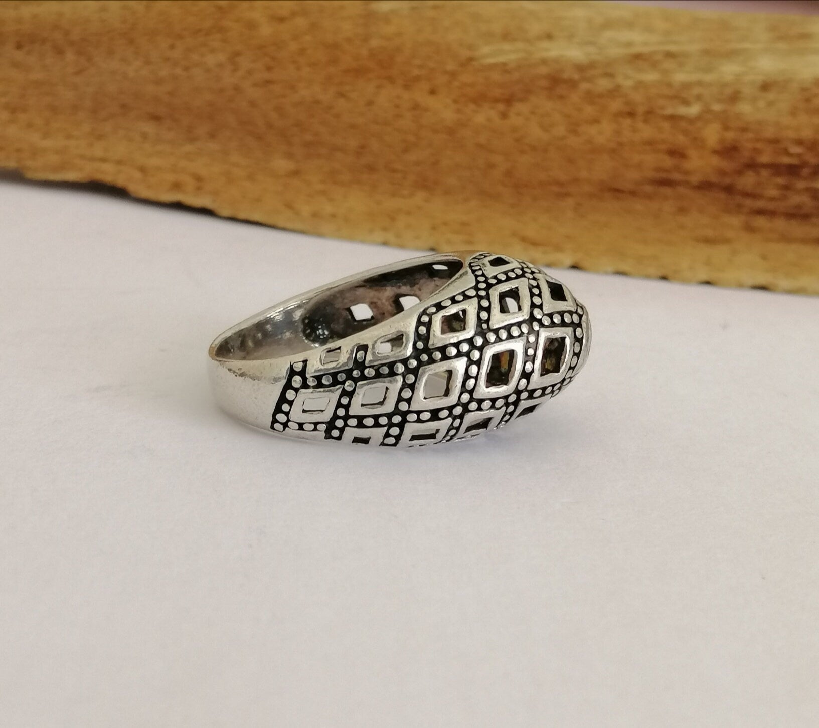 Domed Geometric Opencut Sterling Silver Statement Ring