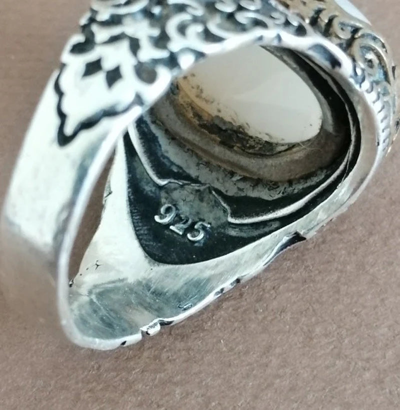Milky Quartz and Sterling Silver Signet Ring.