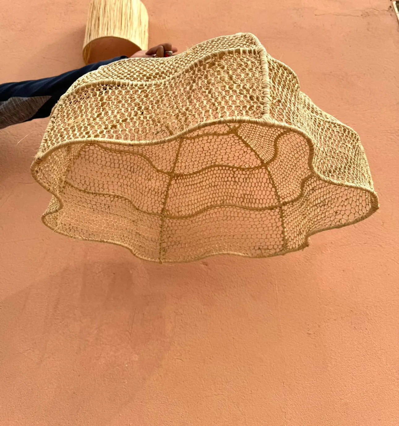 Raffia Pendant Light , Wicker Ceiling Light Shade Round-Shaped for Indoor and Outdoor Usage, Hanging Cone Wicker Pendant Light