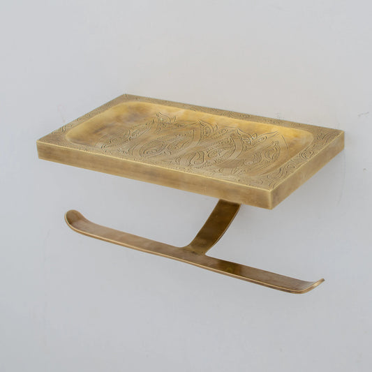 Solid Brass Toilet Paper Holder and Shelf, Handcrafted Powder Room Roll Holder