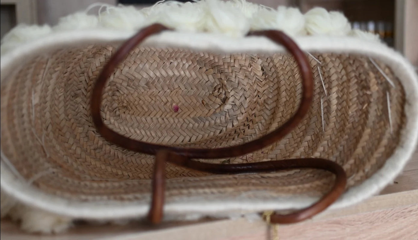 50% off STRAW BAG Handmade with Leather, French Market Basket, French Market Bag, Straw Basket, French Basket,